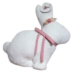 Bunny Shaped Pillow with Bow Decorative Plush Throw, White 14"x16", Easter Decor